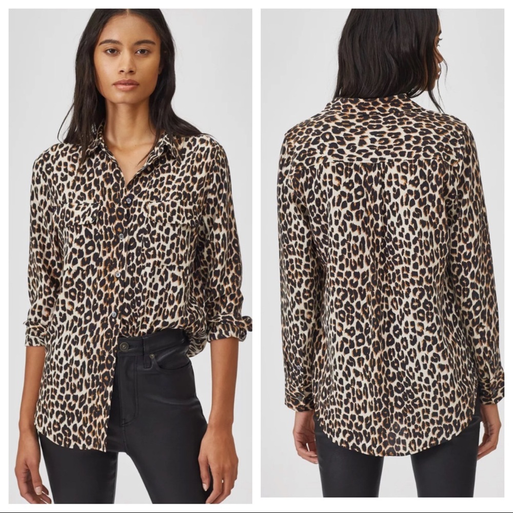 Silk! Equipment SLIM SIGNATURE SILK SHIRT leopard